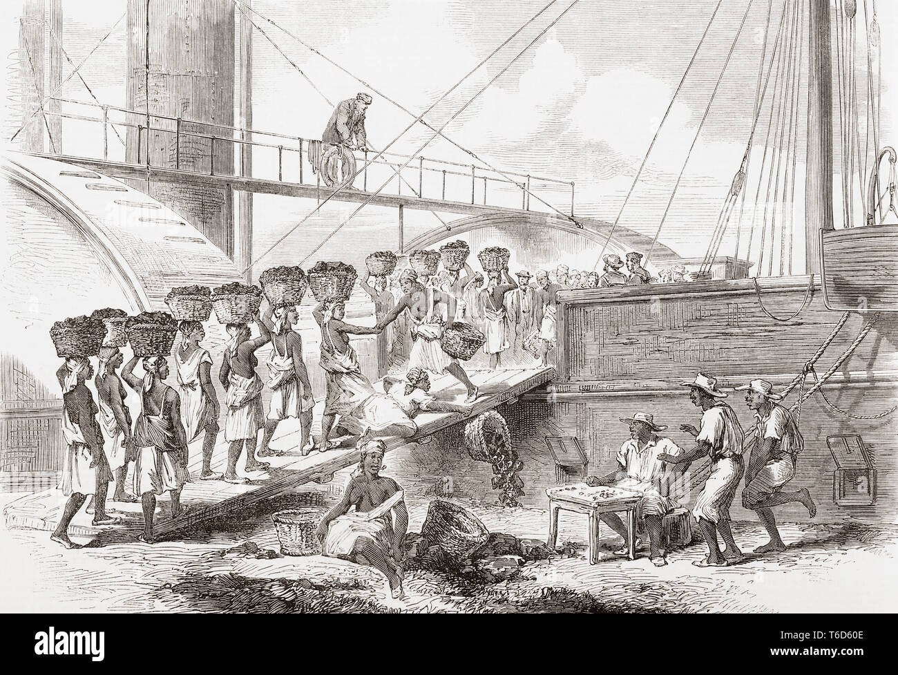 Coaling a Royal Mail Steam Packet in Kingston, Jamaika im 19. Jahrhundert. Von der Illustrated London News, veröffentlicht 1865. Stockfoto
