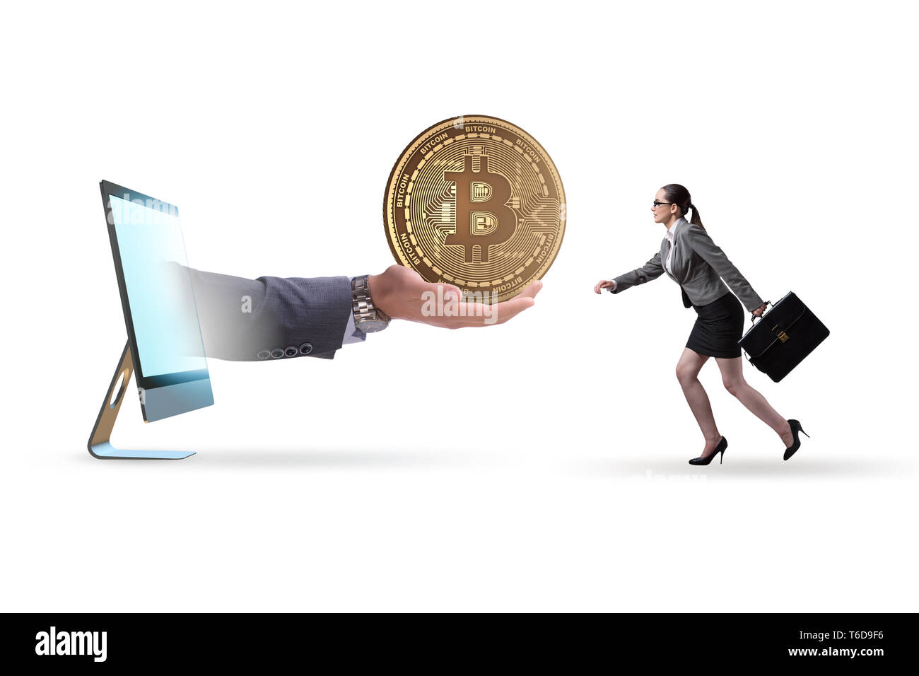 Geschäftsfrau in bitcoin Preiserhöhung Konzept Stockfoto