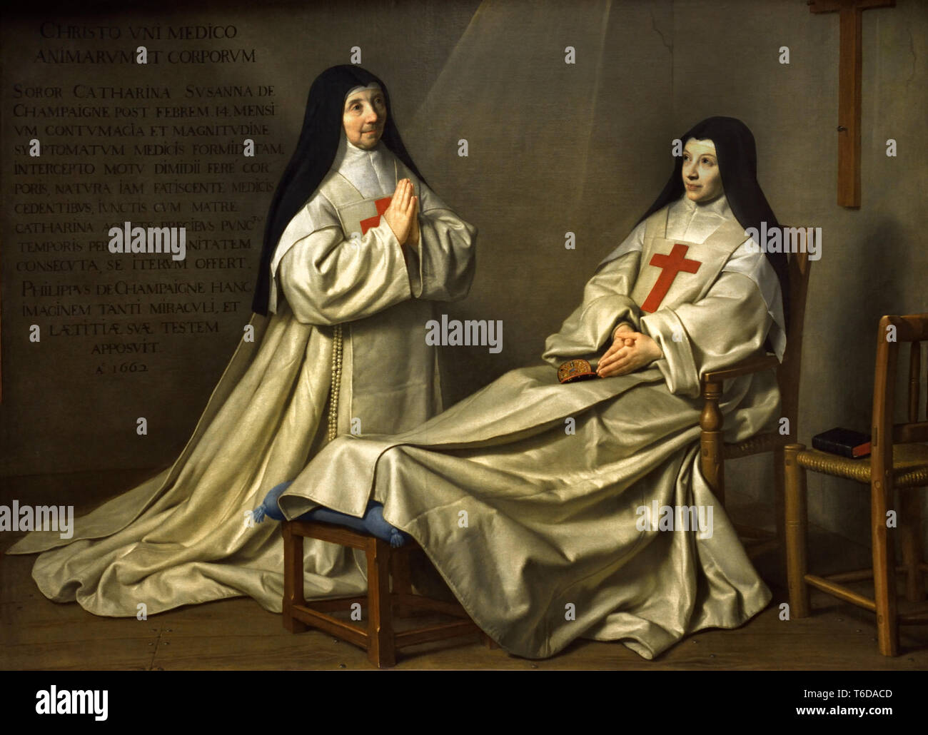 Ex-voto von 1662 Mutter Catherine-Agnès Arnauld (1593-1671) und Schwester Katharina von Sainte Suzanne Heem (1636-1686), Tochter des Künstlers 1662 von Philippe de Champaigne, 1602-1674, der belgischen, der Frankreich französischen Barock. Stockfoto