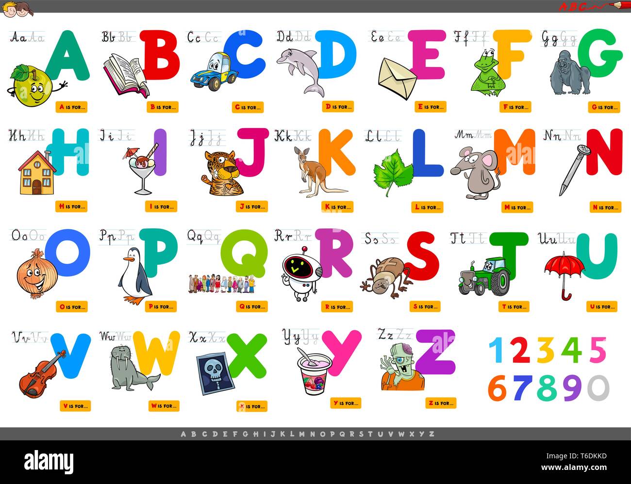 Cartoon Illustration von Großbuchstaben Alphabet Set mit lustigen Zeichen für das Lesen und Schreiben von Bildung für Kinder Stock Vektor