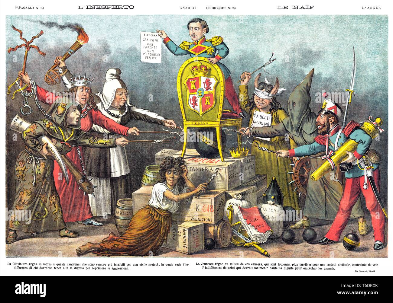 Die befallen, durch satirische Karikatur wöchentliche Il Papagallo 1883 Stockfoto