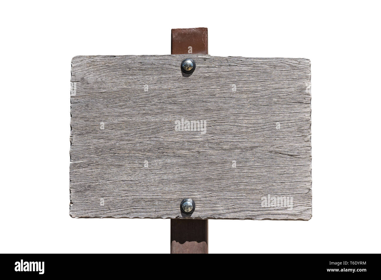 Leere rustikalem Holz Seufzer auf Weiß isoliert. Stockfoto