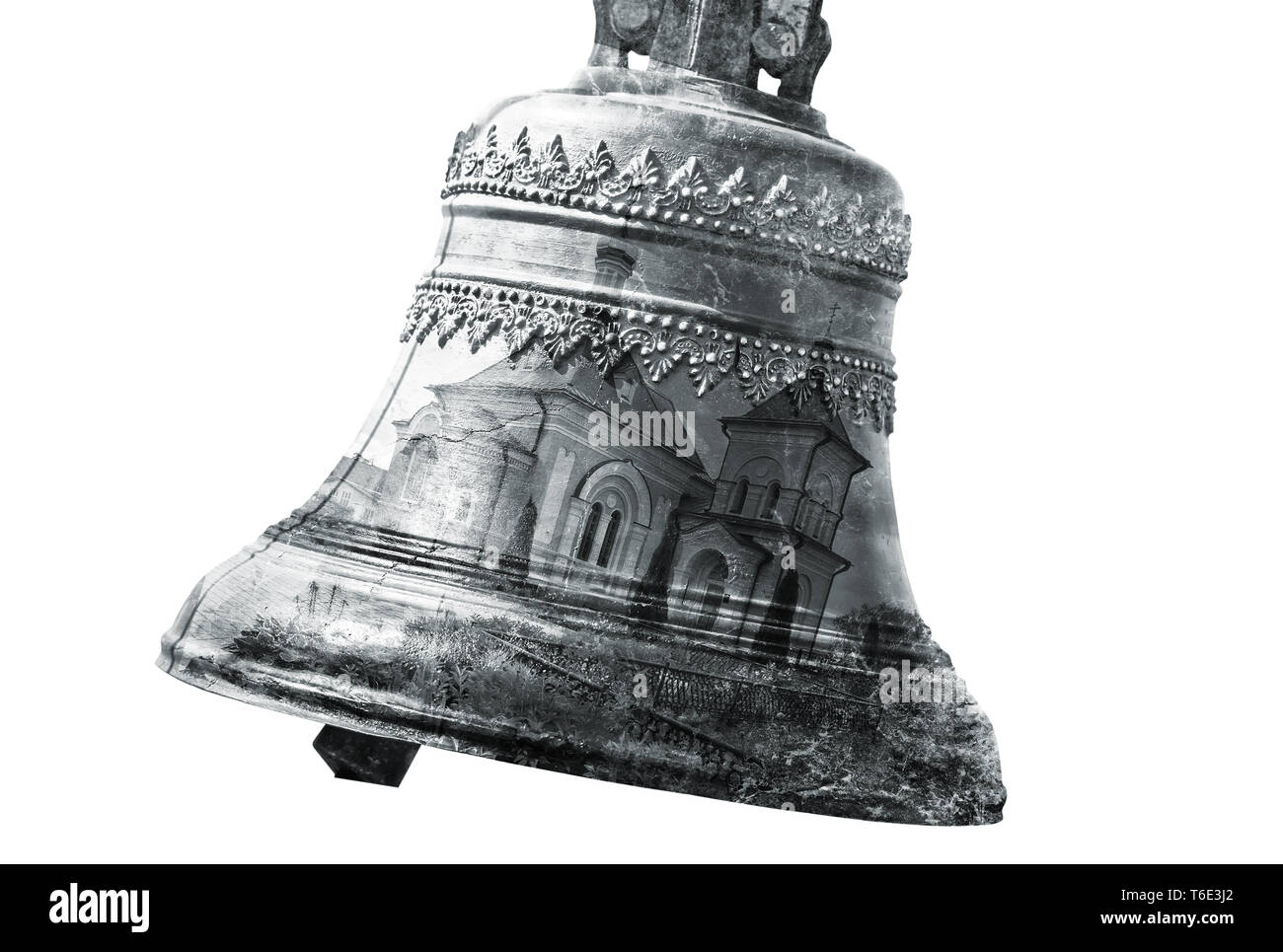 Double Exposure: der Glockenturm und die Kirche Stockfoto
