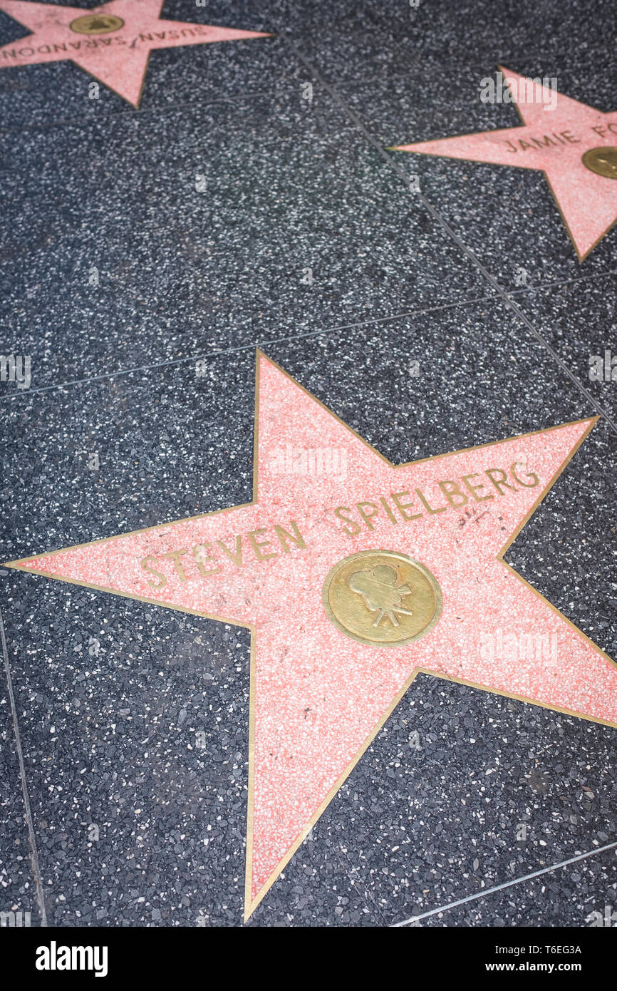Steven Spielberg Stern auf Walk of Fame in Hollywood Boulevard, Los Angeles, Kalifornien, USA Stockfoto