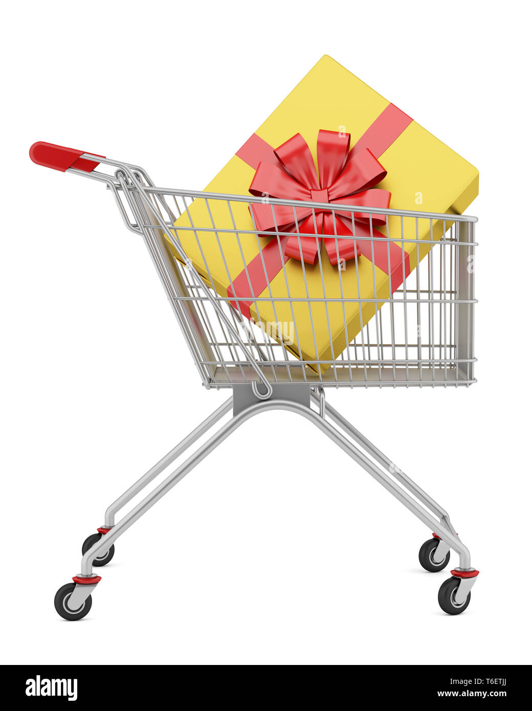 Shopping Cart mit Geschenkbox auf weißem Hintergrund Stockfoto
