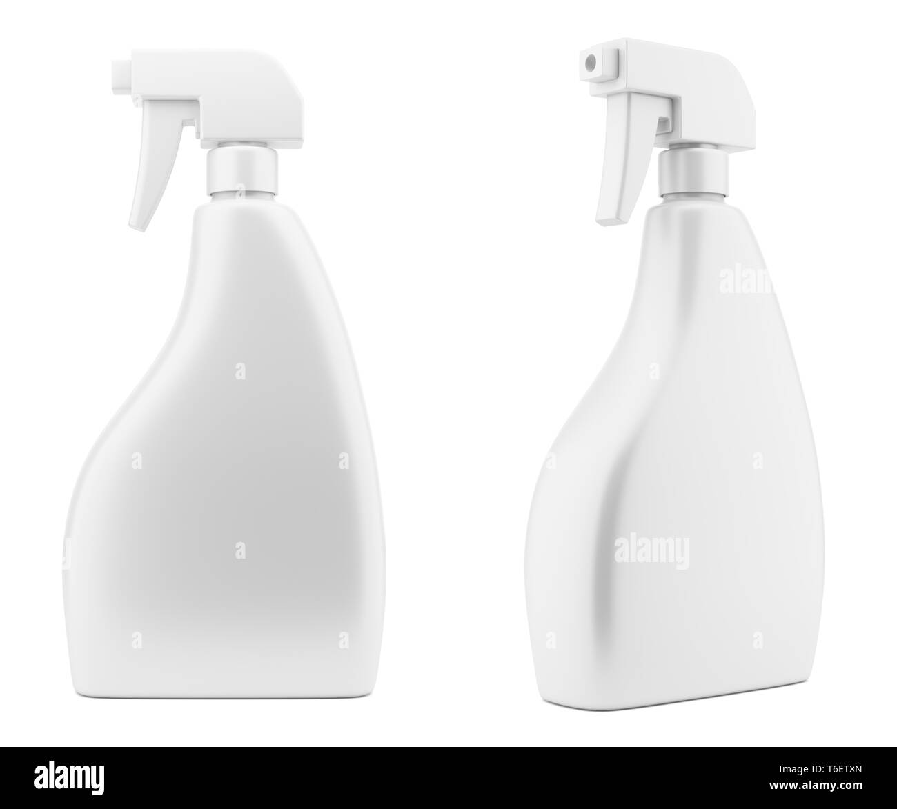Leere Kunststoff-reiniger Sprühflasche Vorlage auf weißem Hintergrund Stockfoto
