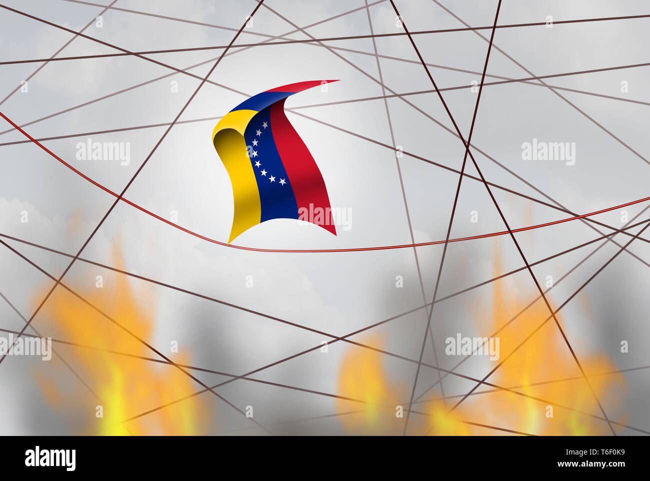 Venezuela politische Krise und unsicheren Venezolanischen nationalen Situation als Unsicherheit in Caracas als Flagge des südamerikanischen Landes. Stockfoto