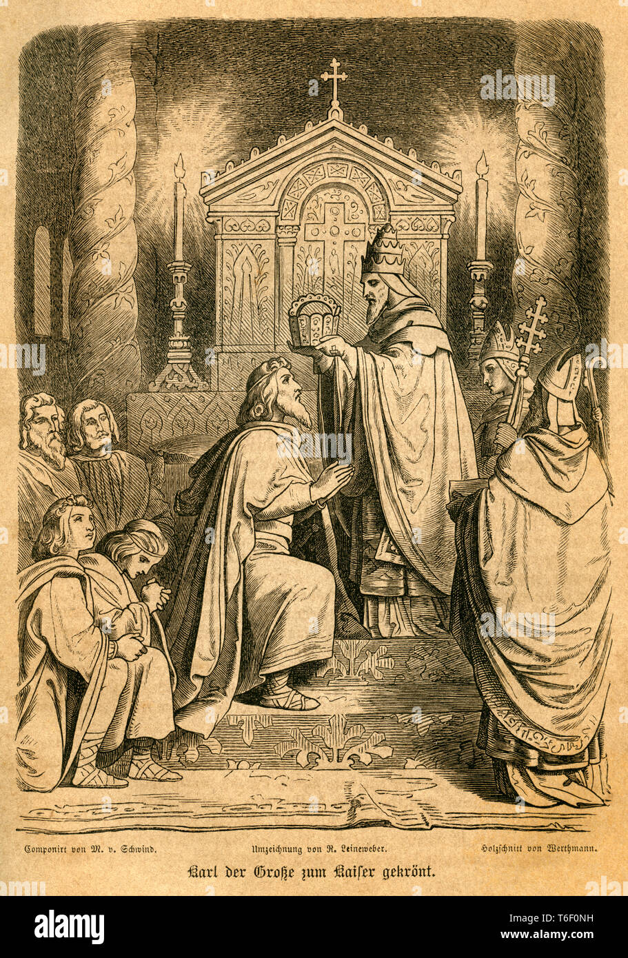 Europa, Italien, Rom, Vatikan, Petersdom, Originaltext: "Karl der Große zum Kaiser gekrönt", Illustration aus: 'Illustrirte Gallerie berüh Stockfoto