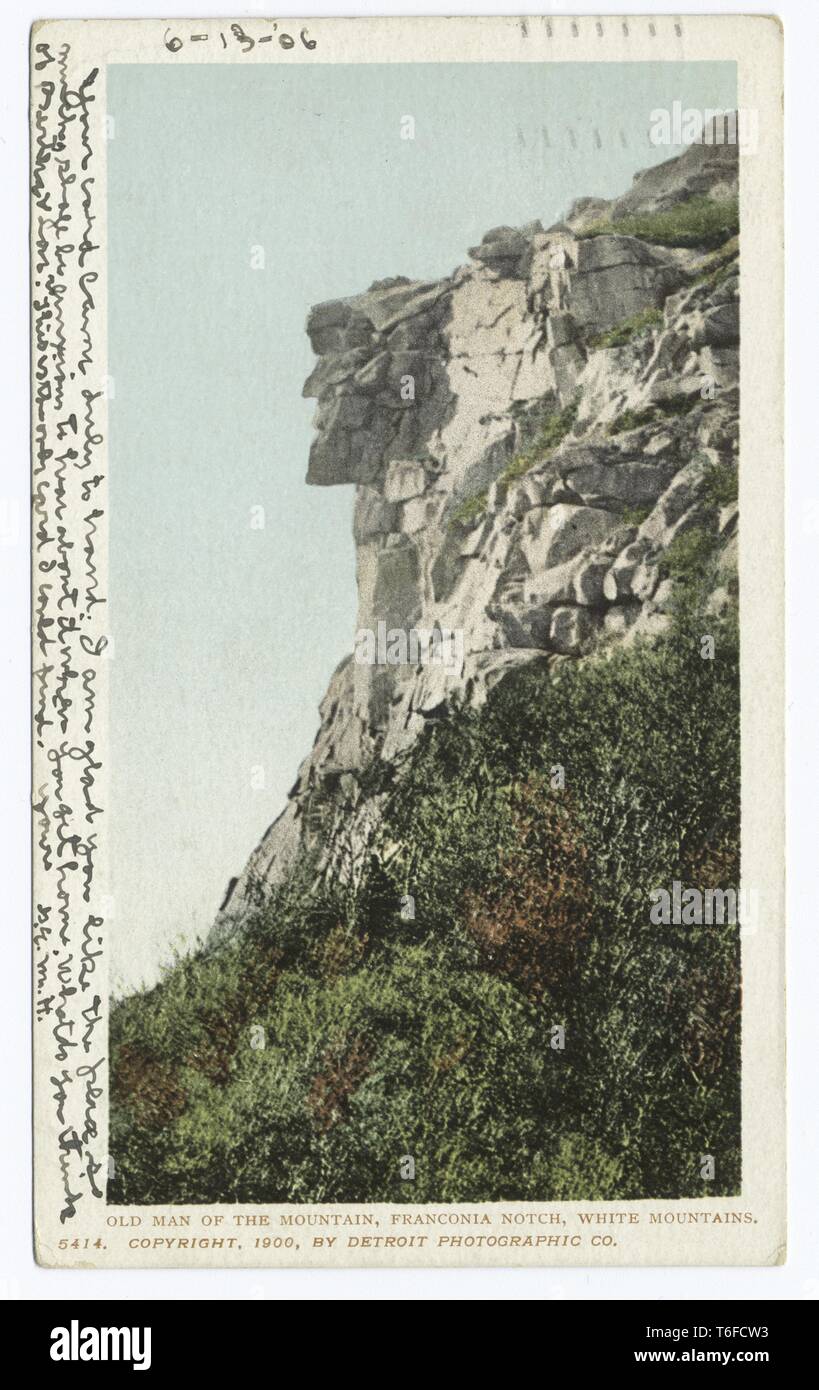 Detroit Publishing Company Ansichtskarte Reproduktion des alten Mannes auf den Berg, Franconia Notch, White Mountains, New Hampshire, 1900. Von der New York Public Library. () Stockfoto