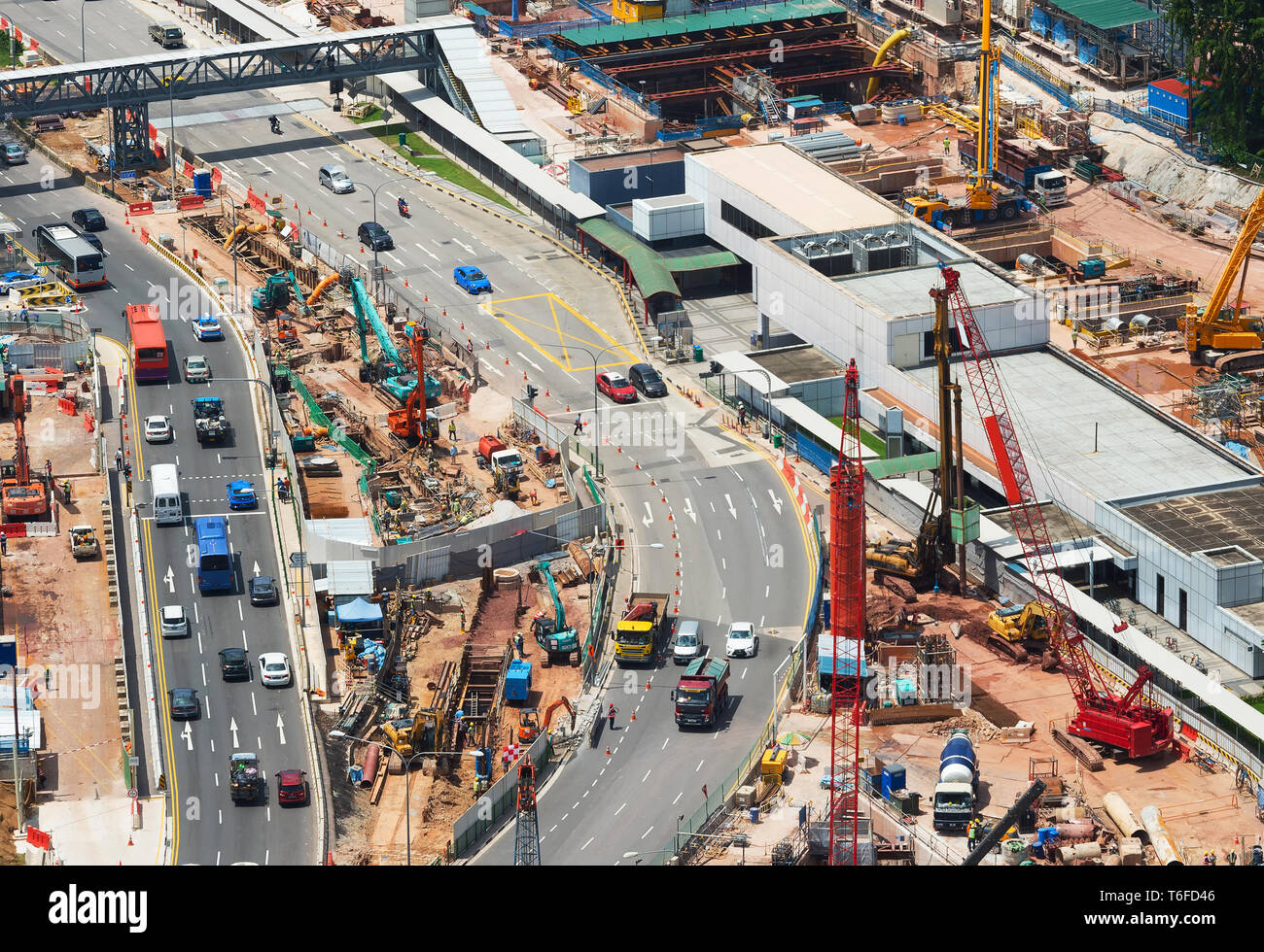 Baustelle. Stange Verkehr. Singapur Stockfoto