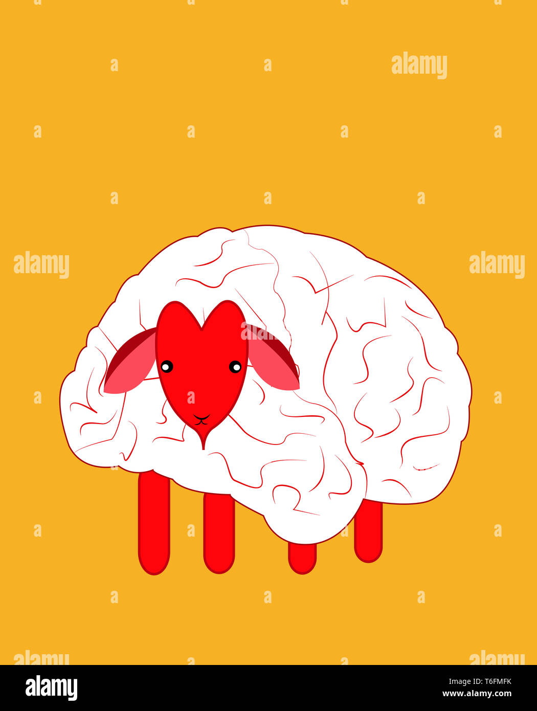 Abbildung: ein Baby Lamm mit einem Gehirn als Frisur suchen unschuldig Stockfoto