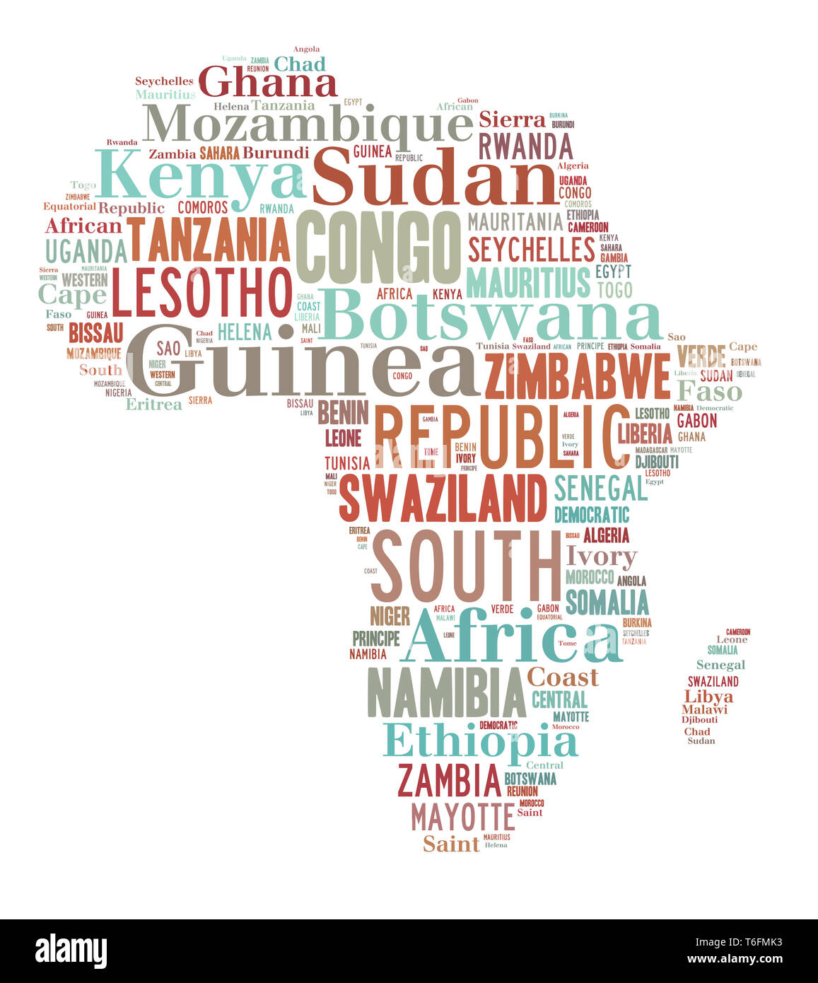 Die afrikanischen Länder in der Form des Kontinents Stockfoto