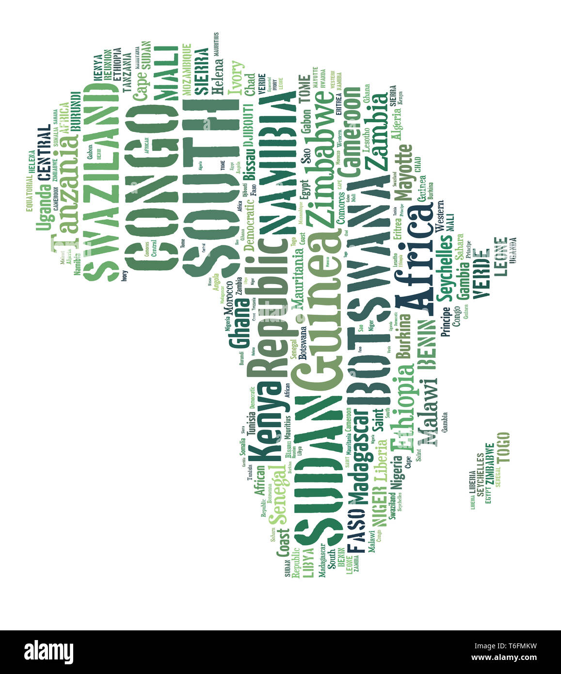 Die afrikanischen Länder in der Form des Kontinents Stockfoto