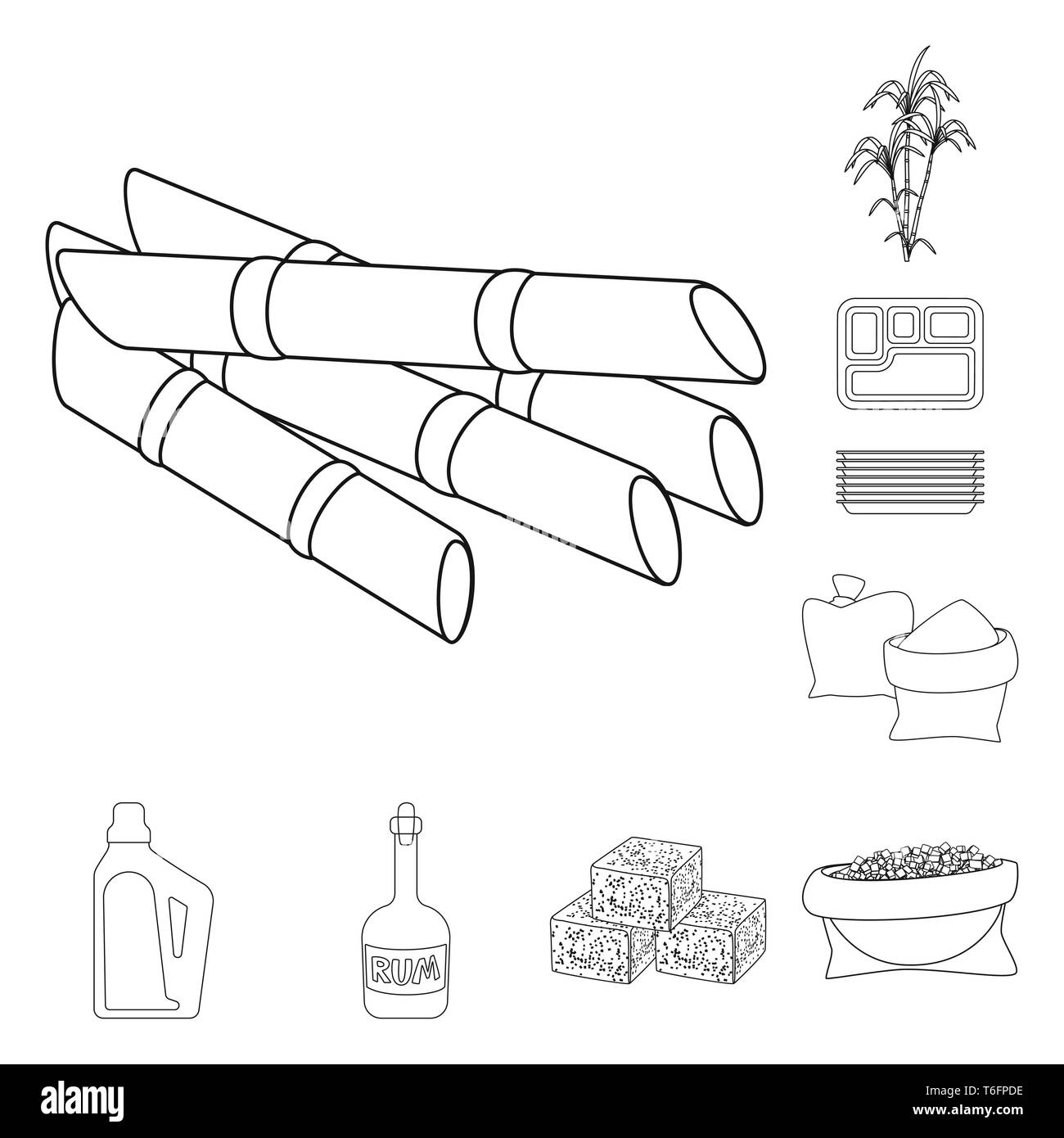 Stick, Bush, Karton, Tasche, Haushalt, Rum, Cube, Stück, Saft, Palm, Container, Sand, Chemikalien, Flasche, Essen, granuliert, Ernte, Säule, Pack, Kohlenhydrat, Kapazität, Quadrate, Stiel, grün, Lagerung, Diabetes, Bar, Süße, Zucker, Feld, Pflanze, Plantation, Agrar, Landwirtschaft, Saccharose, Technologie, Zuckerrohr, Zuckerrohr, Set, Vector, Icon, Illustration, isoliert, Sammlung, Design, Element, Grafik, Zeichen, Outline, Linie Vektor Vektoren, Stock Vektor