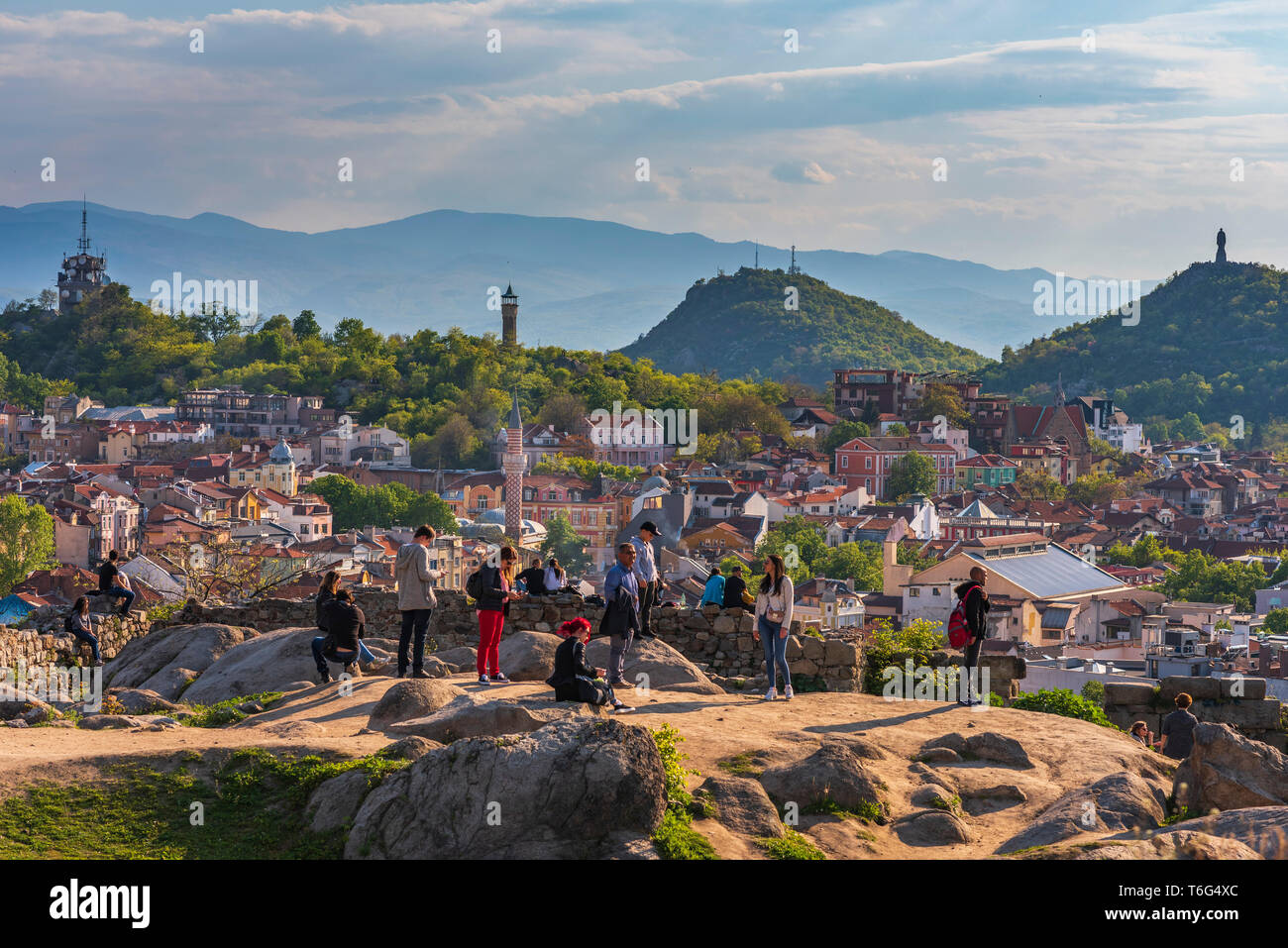 Panoramablick auf die Stadt Plovdiv von Nebet Tepe Hill, Bulgarien Stockfoto