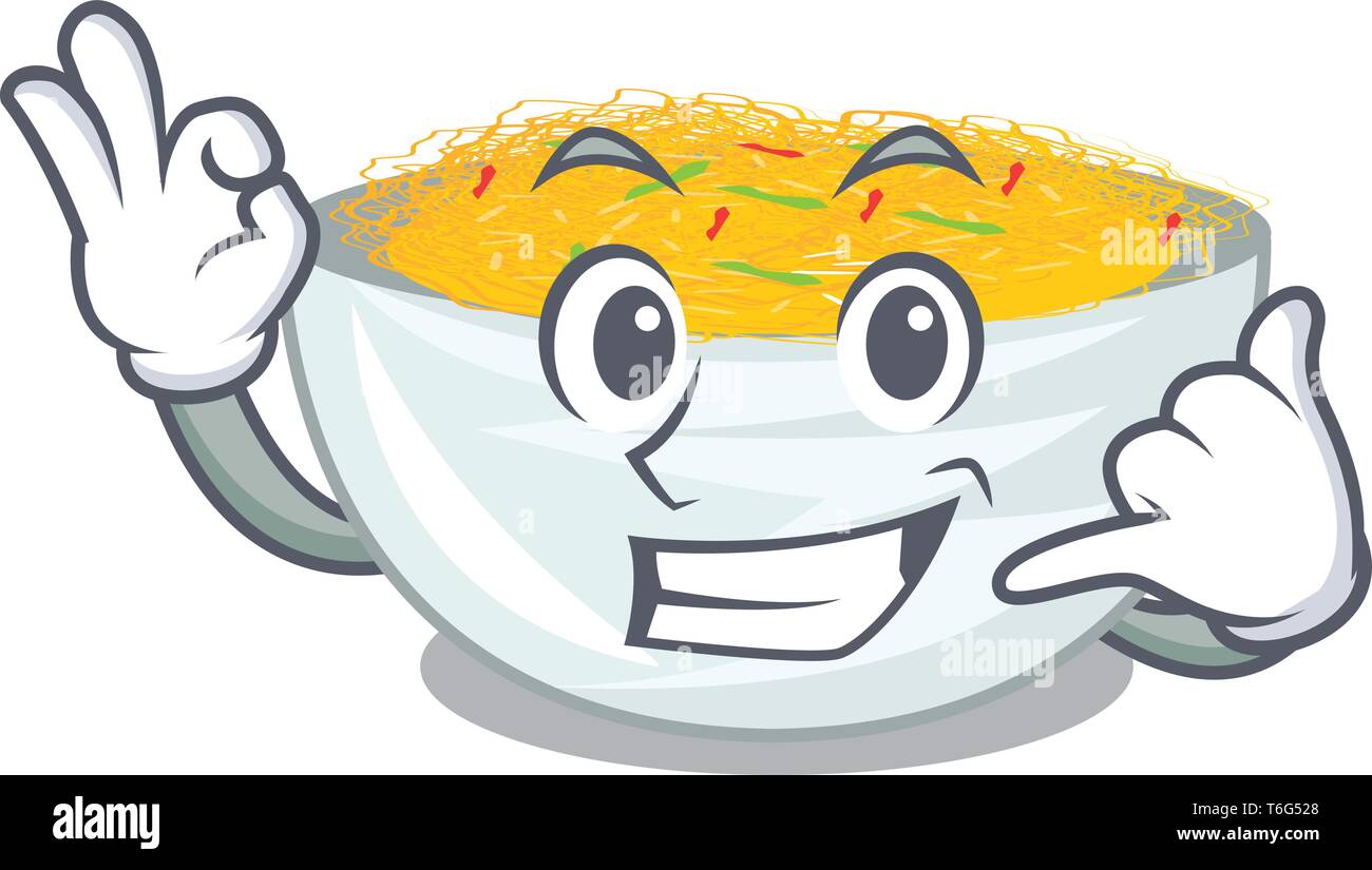 Rufen Sie mich an gebratene Nudeln in das Maskottchen Form Stock Vektor
