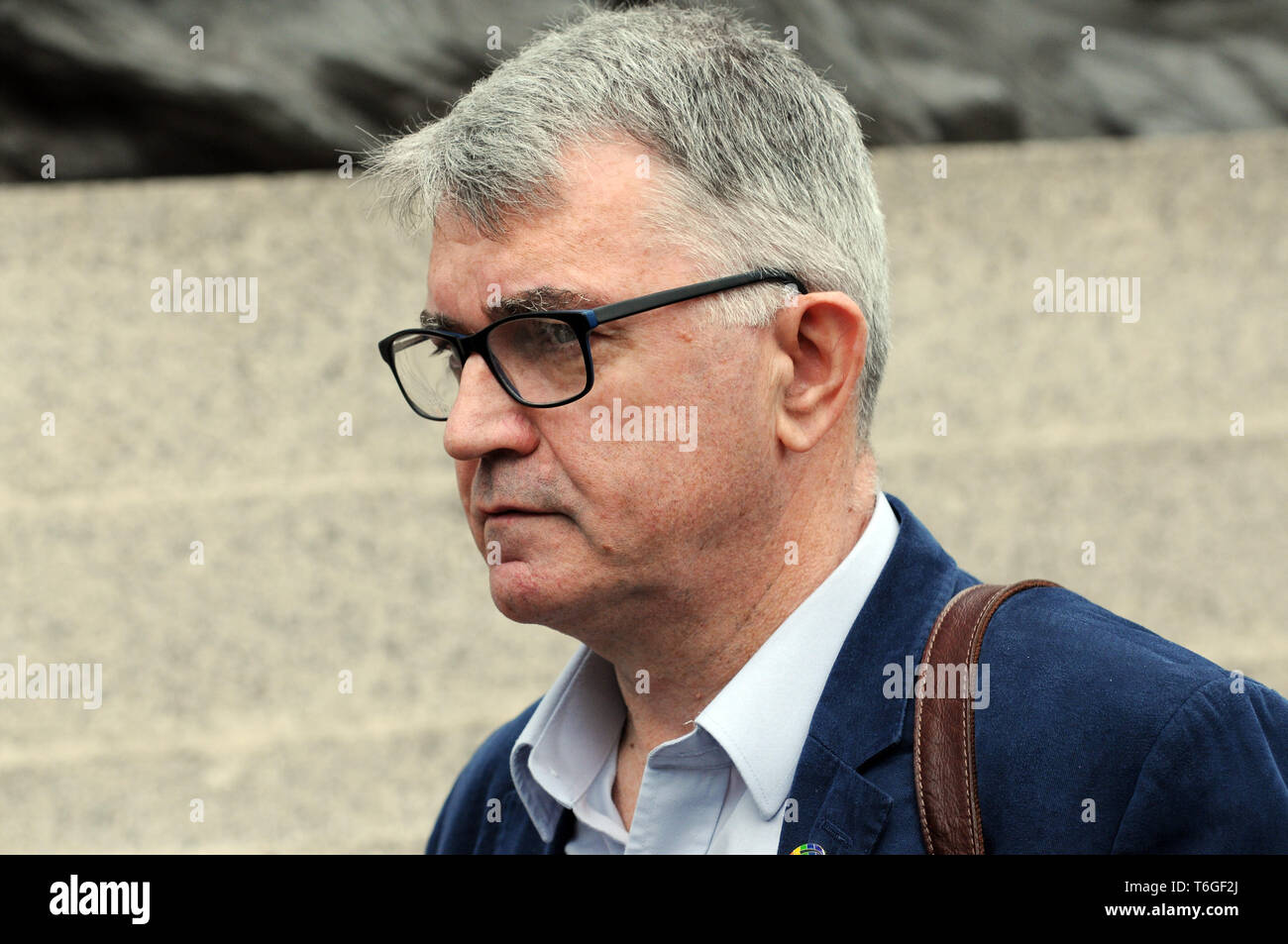 London, Großbritannien. Mai, 2019. Mick Cash, Generalsekretär der Nationalen Union der Eisenbahn-, See- und Transportbereich. Mayday Rallye auf dem Trafalgar Square. Credit: JOHNNY ARMSTEAD/Alamy leben Nachrichten Stockfoto