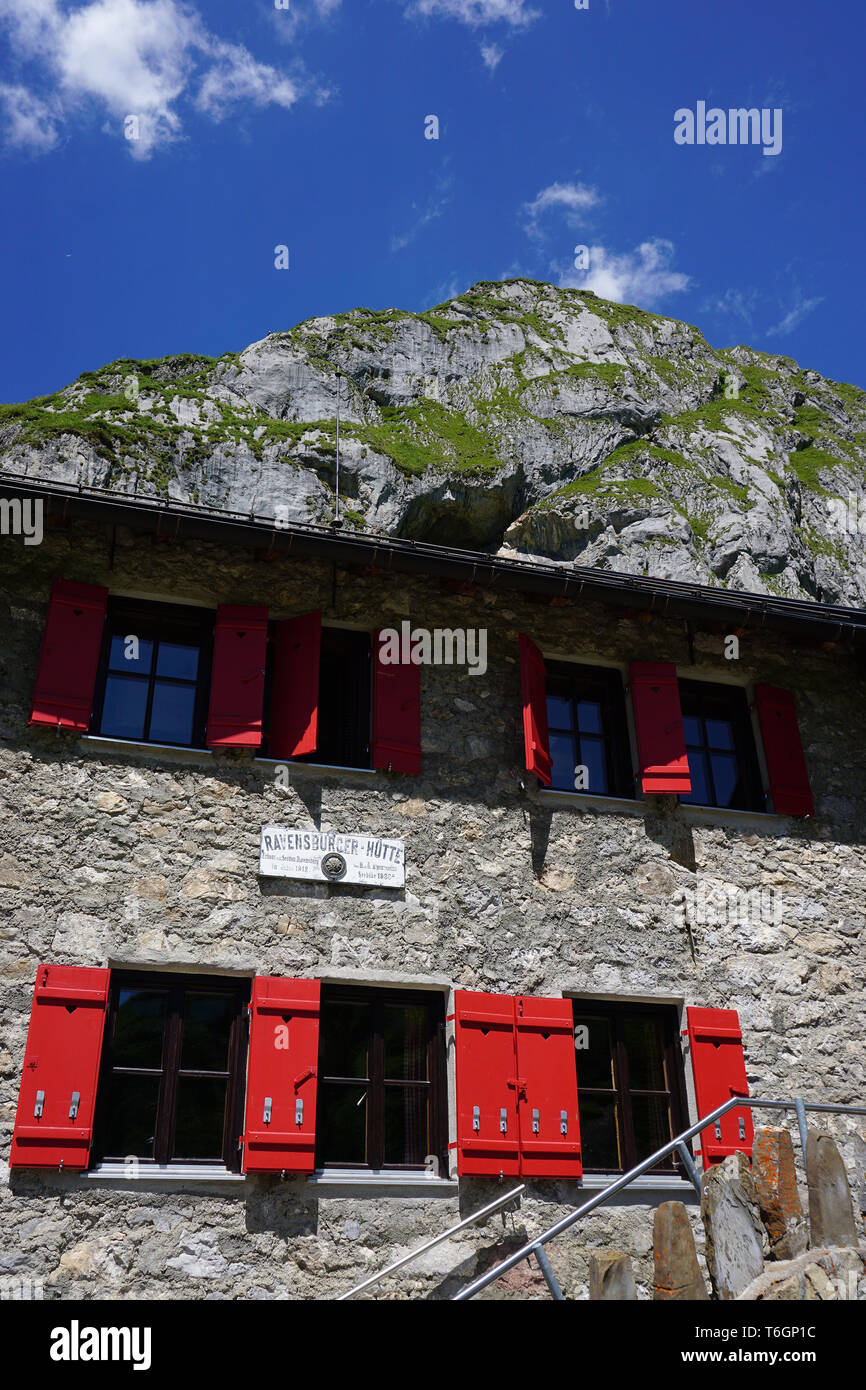 Berghütte, Ravensburger Hütte, Österreich, Vorarlberg Stockfoto