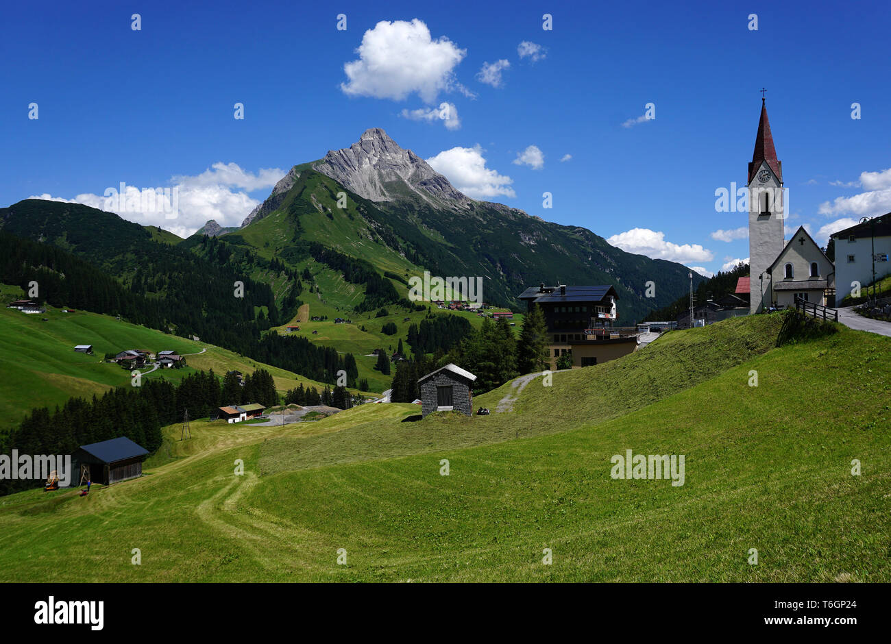 Alpine Landschaft, Warth, Österreich, Vorarlberg, Stockfoto