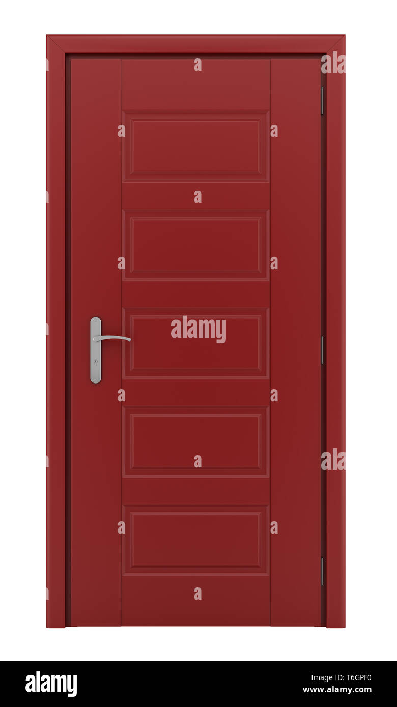 Rote Tür auf weißem Hintergrund Stockfoto