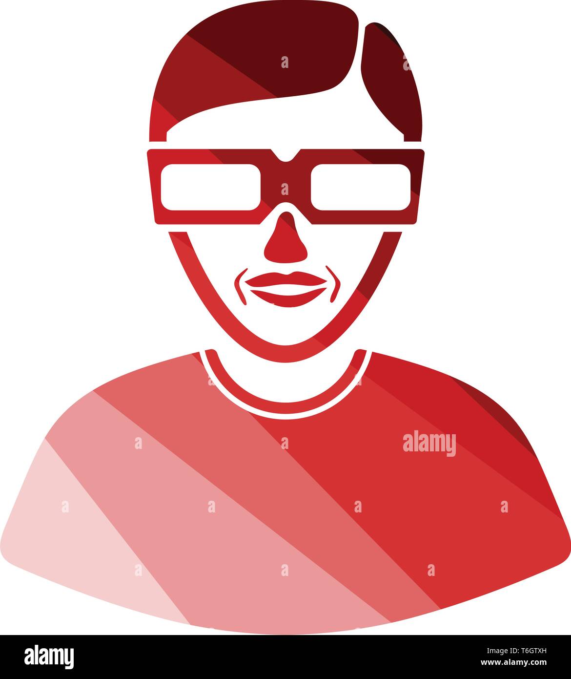 Mann mit 3D-Brille. Flache Farbgestaltung. Vector Illustration. Stock Vektor