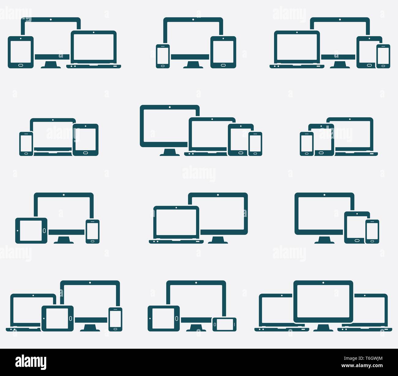 Reaktionsschnelle web design Icons in verschiedenen Positionen Stock Vektor