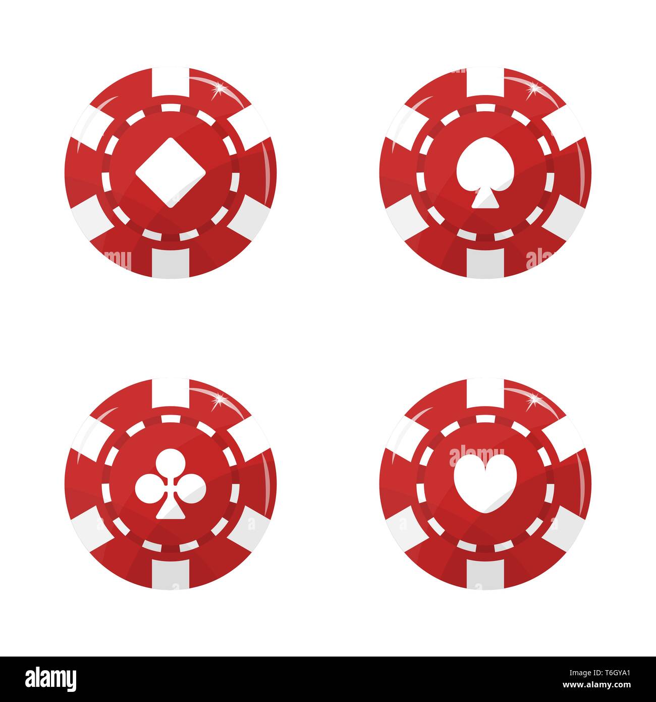 Casino Chip Set. Die Klage der Karten. Rote Farbe. Vector Illustration Stock Vektor
