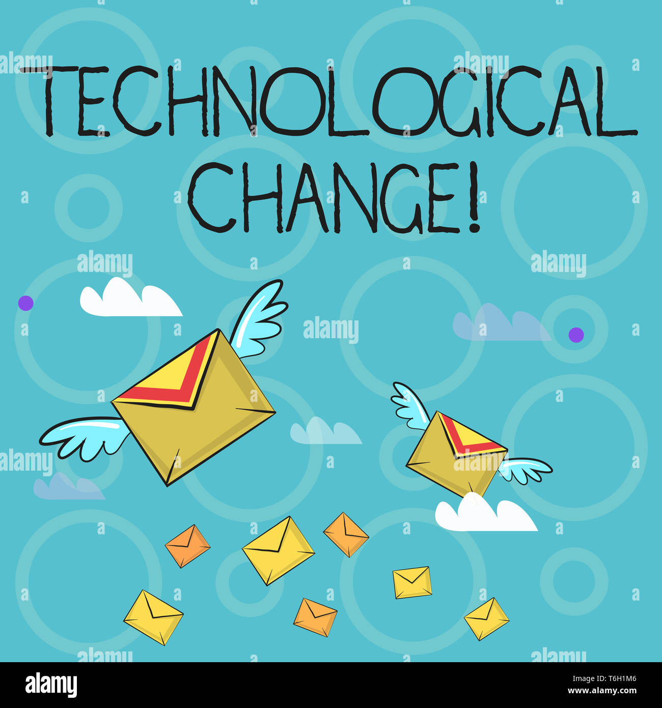 Konzeptionelle Hand schreiben, technologischen Wandel. Konzept, d. h. Steigerung der Effizienz eines Produktes oder Verfahrens bunte Luftpost Brief Envel Stockfoto