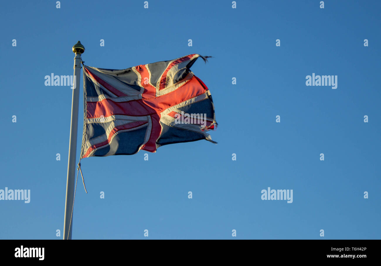 Union Jack Fahne im Wind Stockfoto