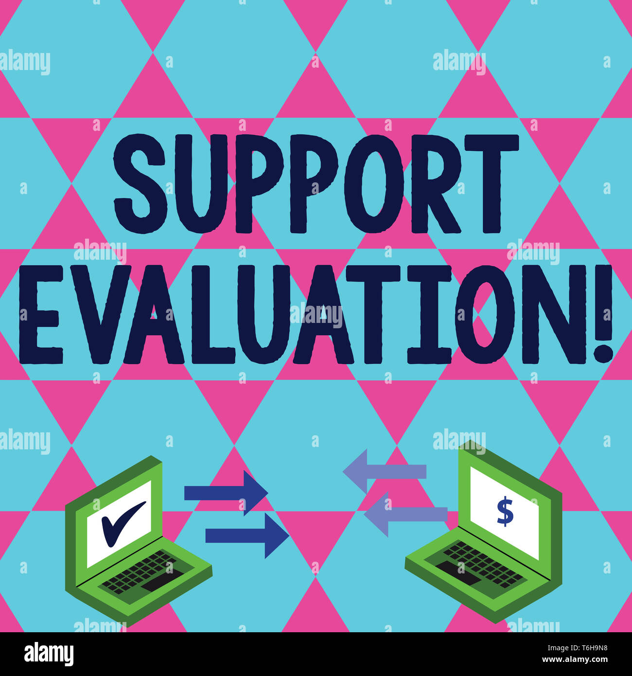 Wort schreiben Text Unterstützung Bewertung. Business Foto präsentieren Unterstützung Prozess, kritisch untersucht ein Programm Exchange Pfeilsymbole zwischen zwei Stockfoto