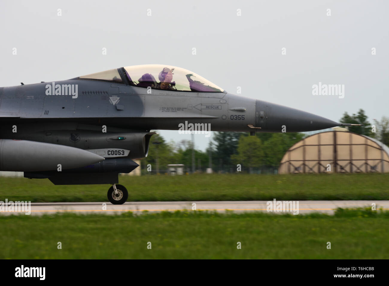 Eine F-16 Fighting Falcon landet auf Aviano Air Base, Italien, 30. April 2019. Die 510th Fighter Squadron eingesetzt zur Unterstützung der Operationen Freiheit Sentinel und der NATO der entschlossenen Unterstützung der Mission. Stockfoto