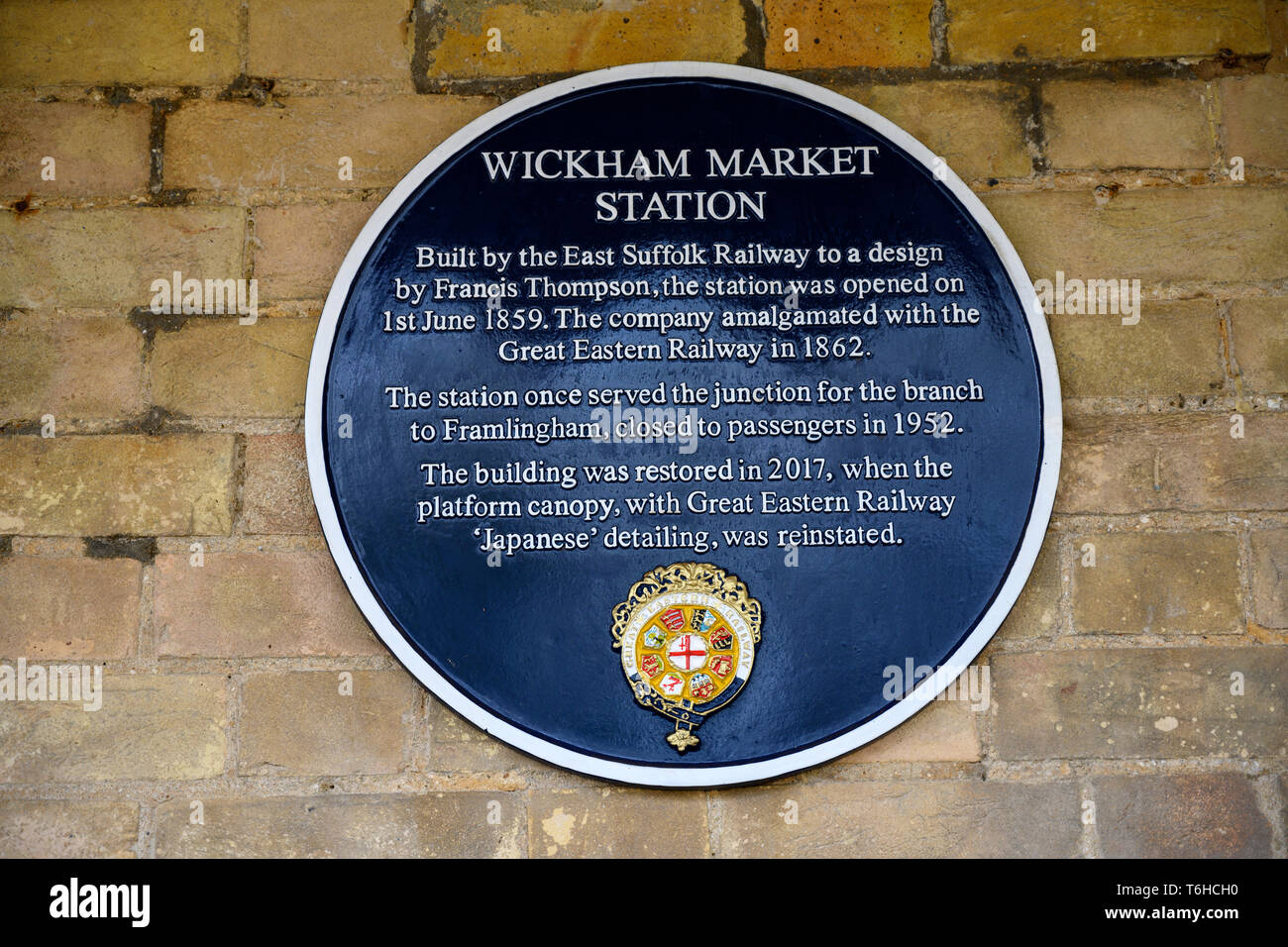 Wickham Markt Bahnhof Informationen anmelden Stockfoto