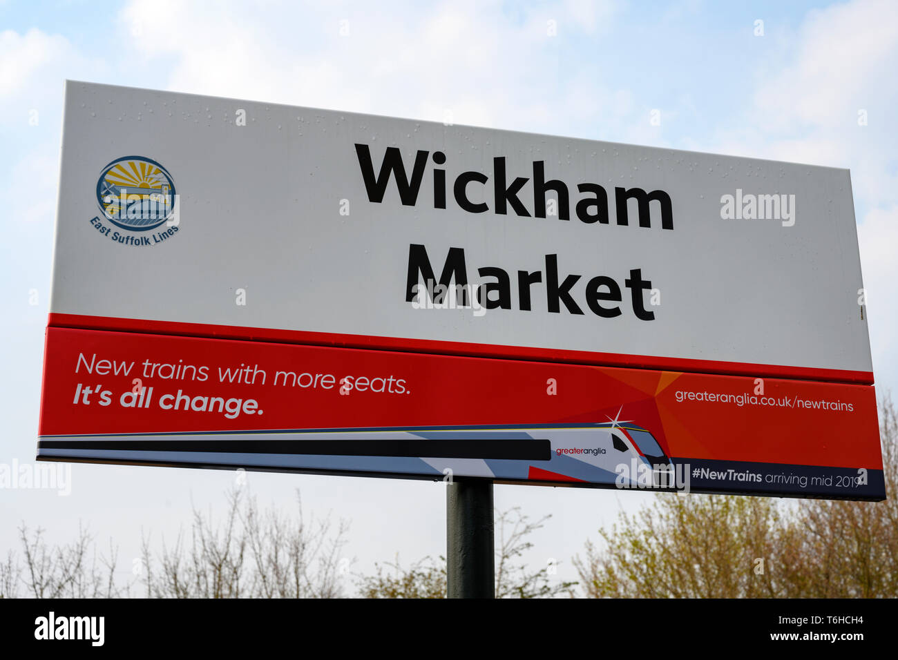 Wickham Markt Bahnhof Zeichen Stockfoto