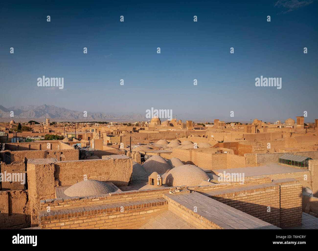 Downtown rootops und Querformat Altstadt von Yazd im Iran Stockfoto