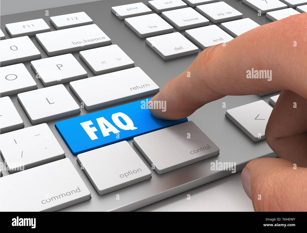 Faq Push Button Konzept 3D-Illustration isoliert Stockfoto