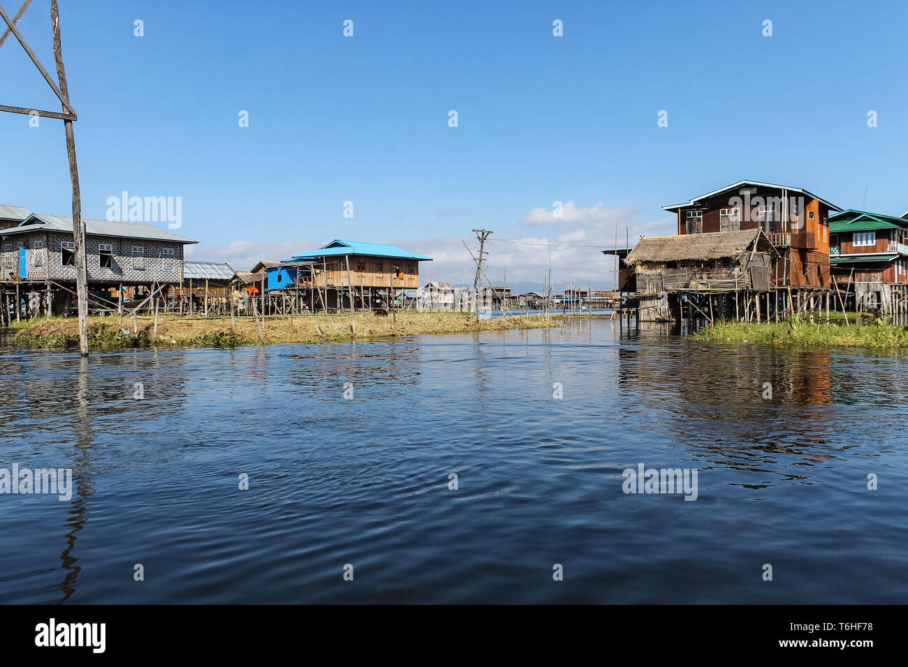 Gestelzt Häuser auf dem Inle See, Myanmar Stockfoto