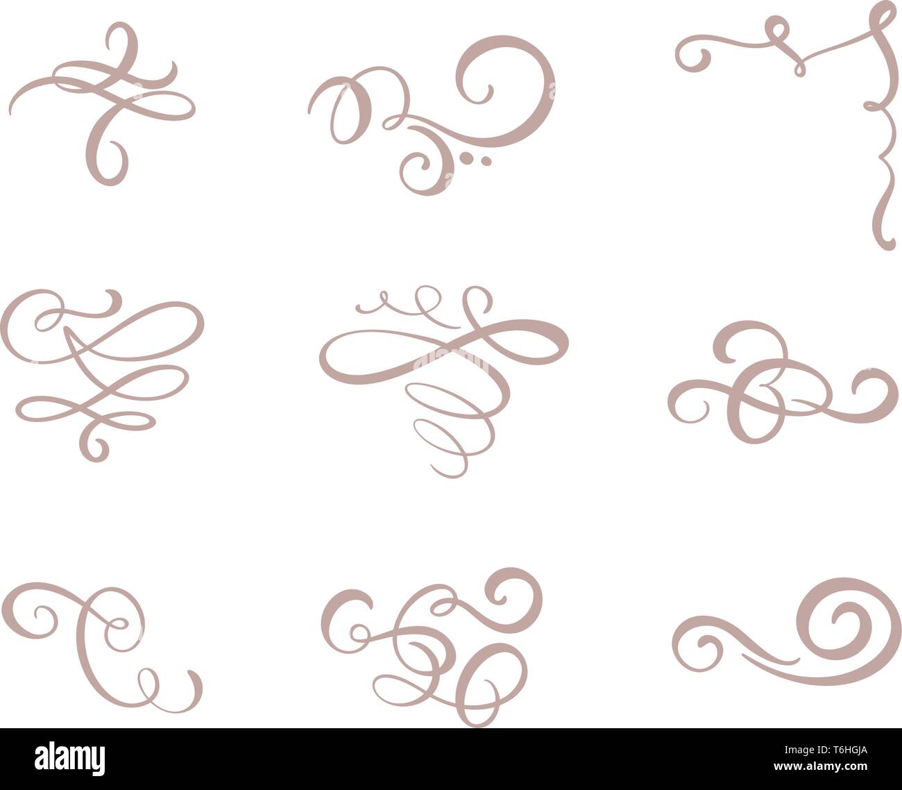 Vektor einrichten von floralen kalligrafischen Elementen, Trennwände und Ornamente für Seite Dekoration und Design gedeihen. Dekorative Silhouette für Hochzeit Stock Vektor