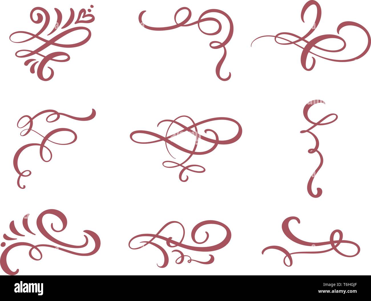 Vektor einrichten von floralen kalligrafischen Elementen, Trennwände und Ornamente für Seite Dekoration und Design gedeihen. Dekorative Silhouette für Hochzeit Stock Vektor