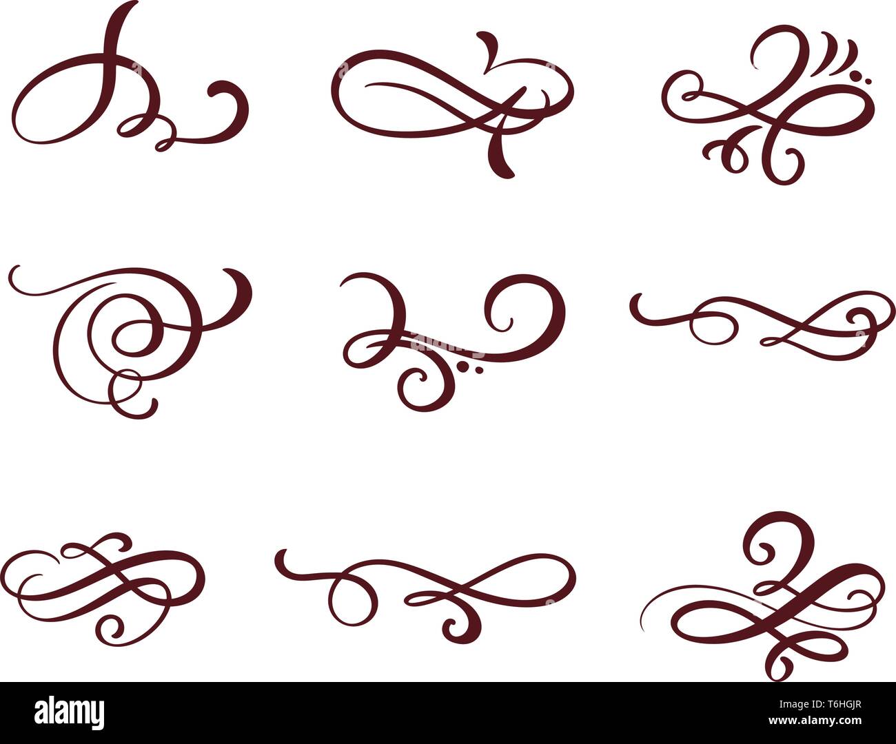 Vektor einrichten von floralen kalligrafischen Elementen, Trennwände und Ornamente für Seite Dekoration und Design gedeihen. Dekorative Silhouette für Hochzeit Stock Vektor