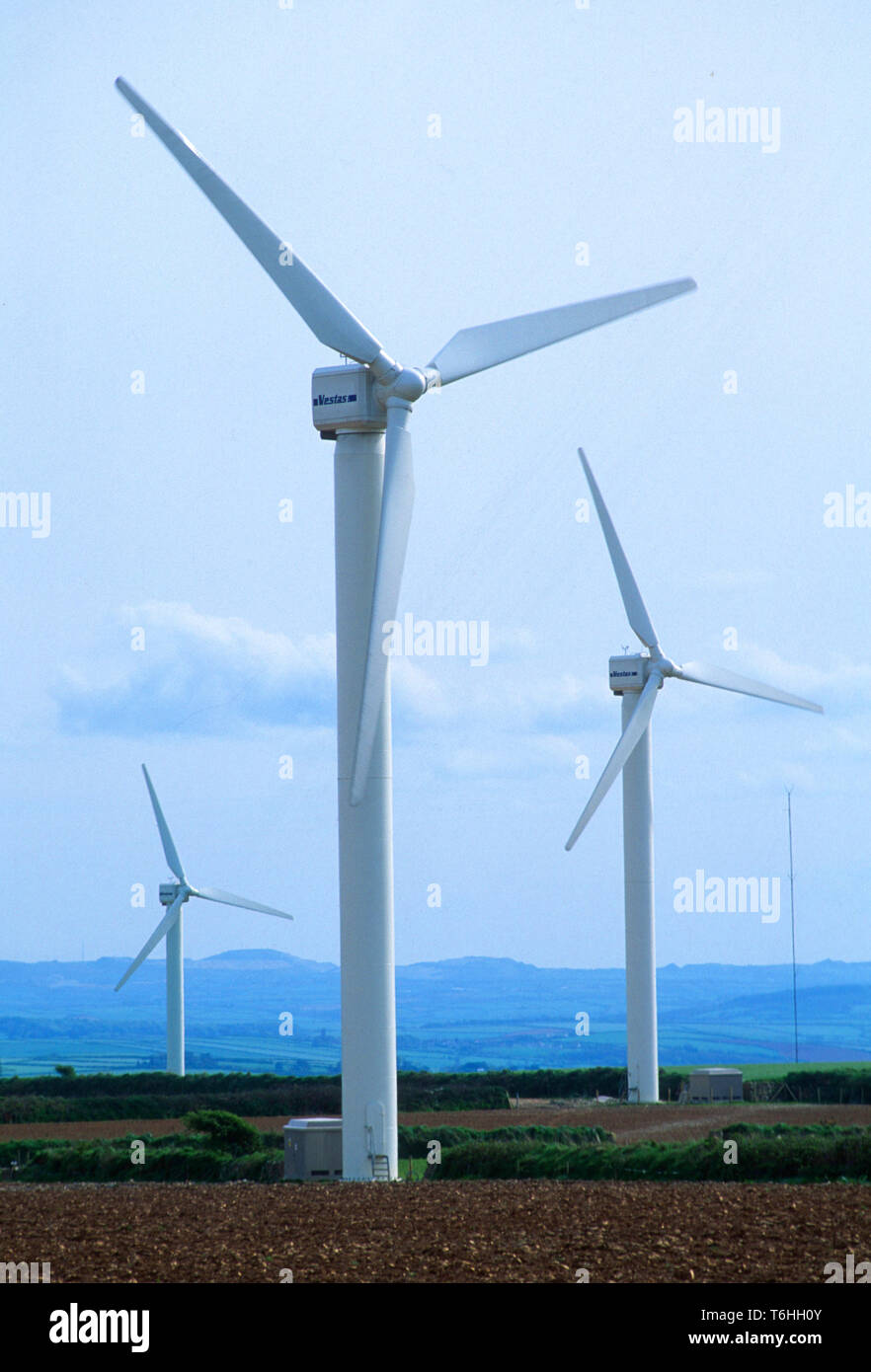 Windkraftanlagen in Delabole, Cornwall, Großbritannien Stockfoto