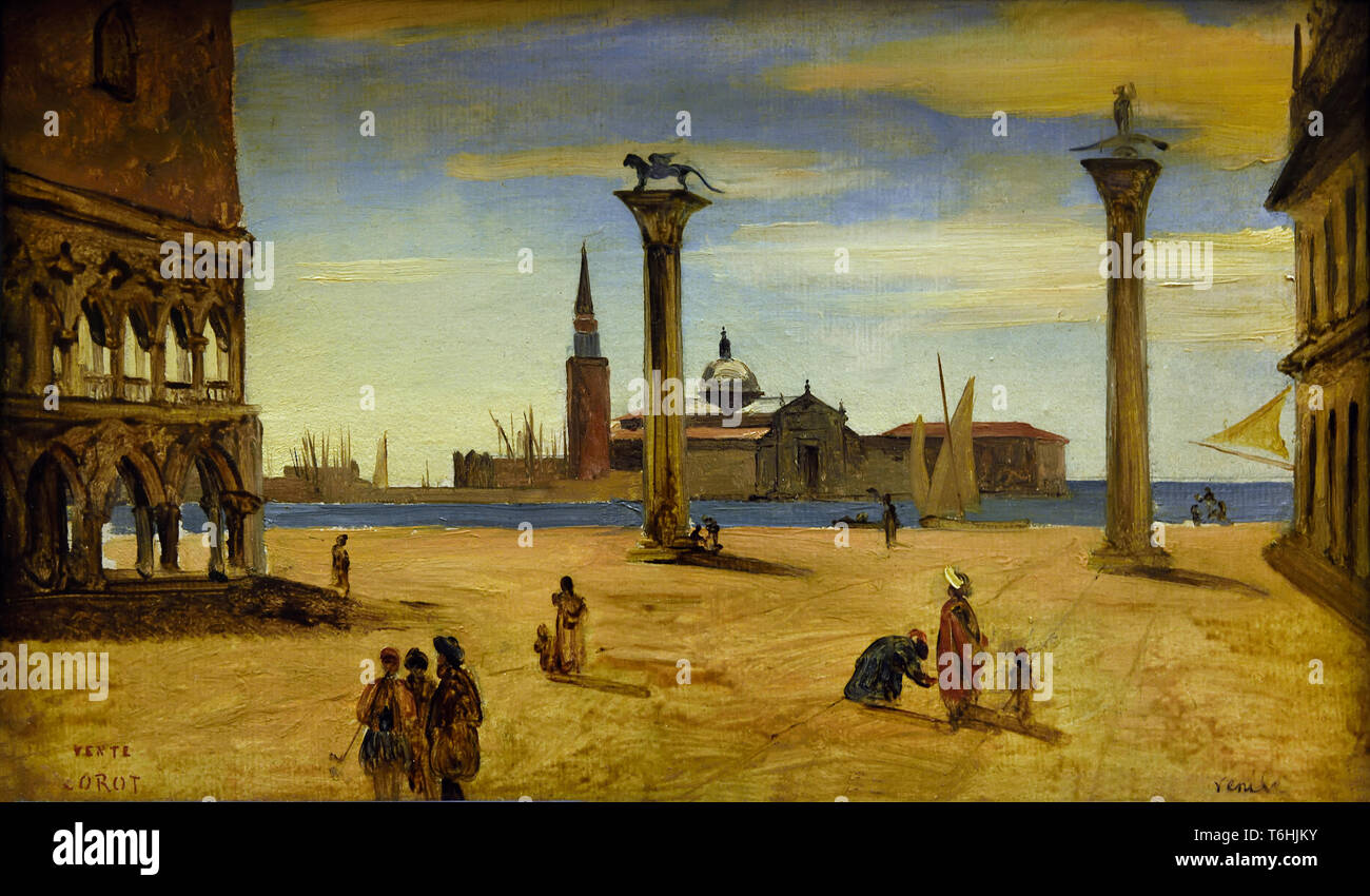 Venise, La Piazzetta (Italie) - Venedig, Piazzetta (Italien) 1828 - 1834 von Jean Baptiste Camille Corot, 1796-1875, Frankreich, Französisch. Stockfoto