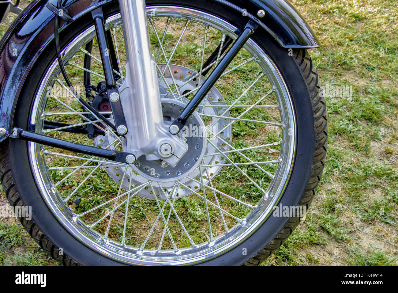 Motorrad Bremsscheiben vorne mit Nähe zu sehen, von der rechten Seite, Motorrad oder Motorrad Bremsmechanismus Stockfoto