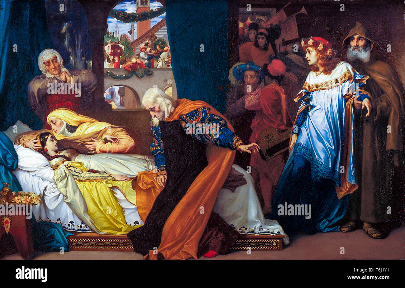 Die gespielte Tod von Julia, von Romeo und Julia, Szene V, Gemälde von Frederic Leighton, C. 1856 Stockfoto