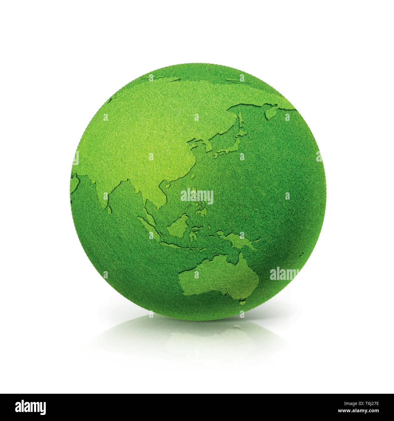 ECO Green Globe Asien & Australien Karte auf weißem Hintergrund Stockfoto