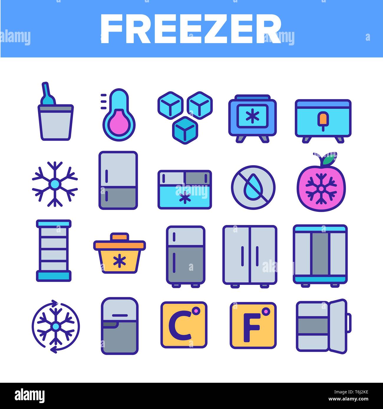 Gefrierschrank, Kühlen Gerät Linear Vector Icons einstellen Stock Vektor