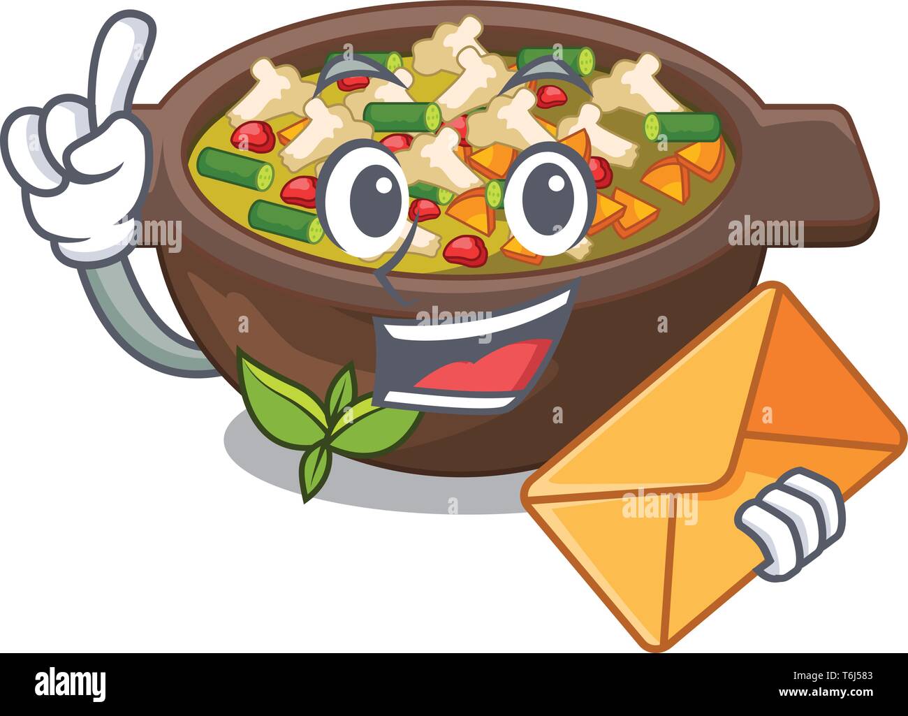 Mit Umschlag minestrone in Cartoon Schüssel serviert. Stock Vektor