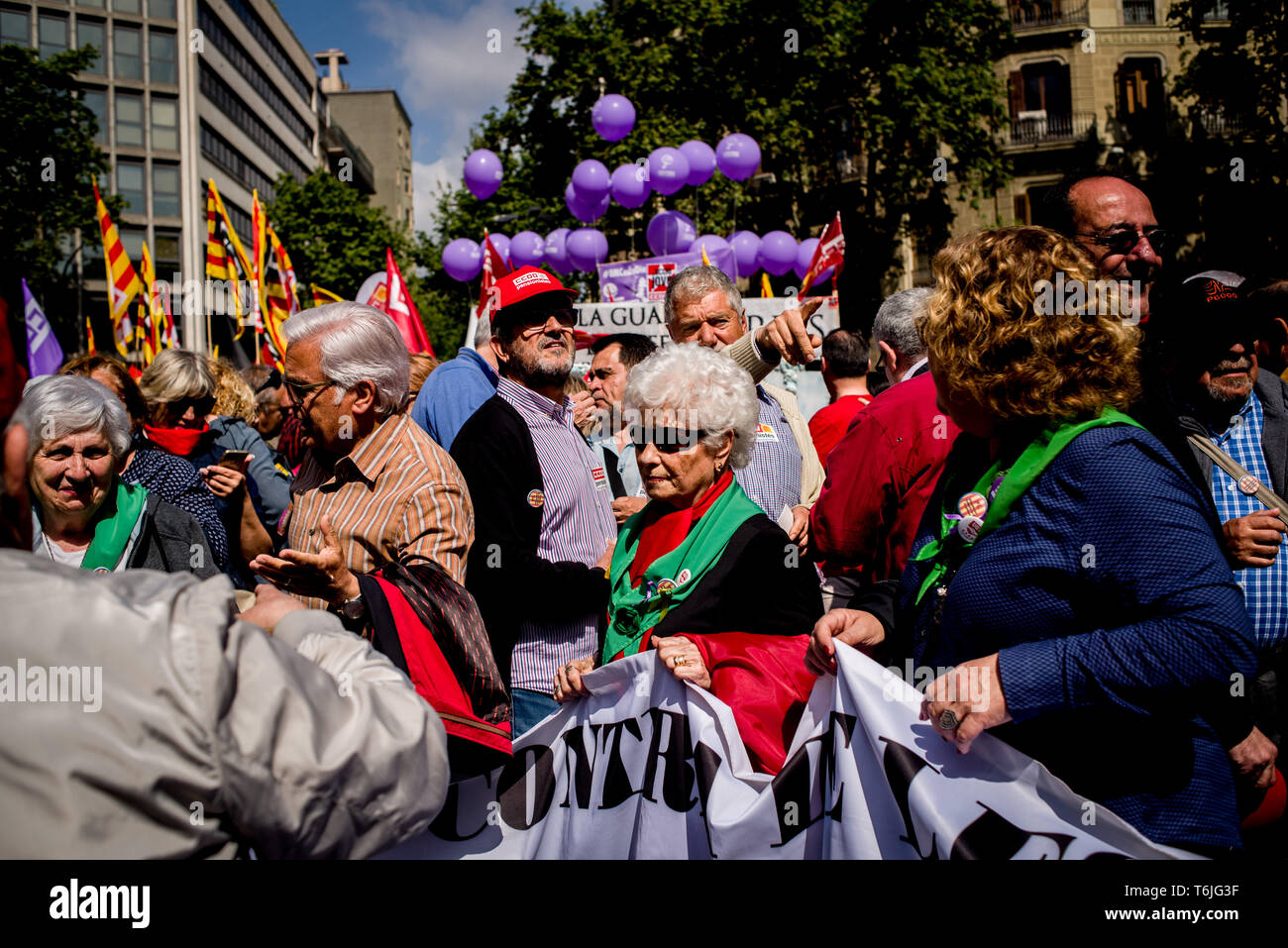 Arbeitnehmer März während der Tag der Rallye im Zentrum von Barcelona. Stockfoto