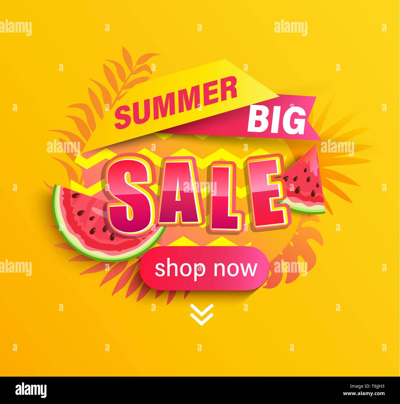 Sommer großen Verkauf Promotion auf gelben Hintergrund. Stock Vektor