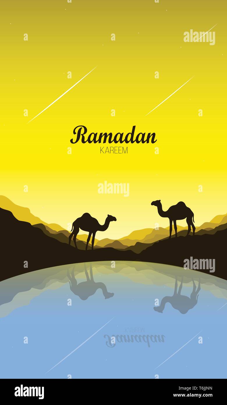 Gruss Ramadan Kareem Karte Religion Heiligen Monat Hand Arabische Kalligraphie Gezeichnet Golden Moon Mit Hangenden Laternen Und Sterne In Wolken Sternenhimmel Ve Stock Vektorgrafik Alamy