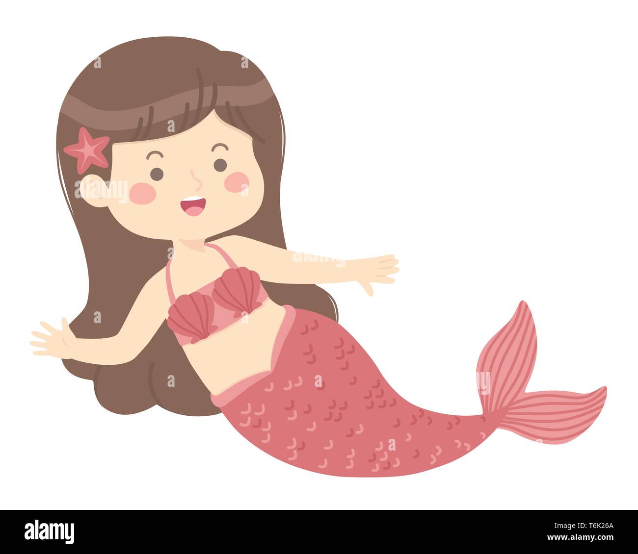 Süße Meerjungfrau Girl rot Vector Illustration Cartoon Character Design auf weißem Hintergrund Stock Vektor